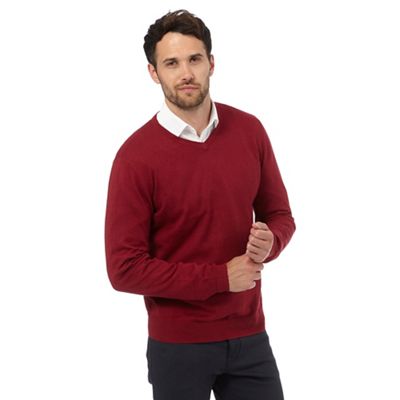 Jeff Banks Big and tall red V neck jumper with silk and cashmere